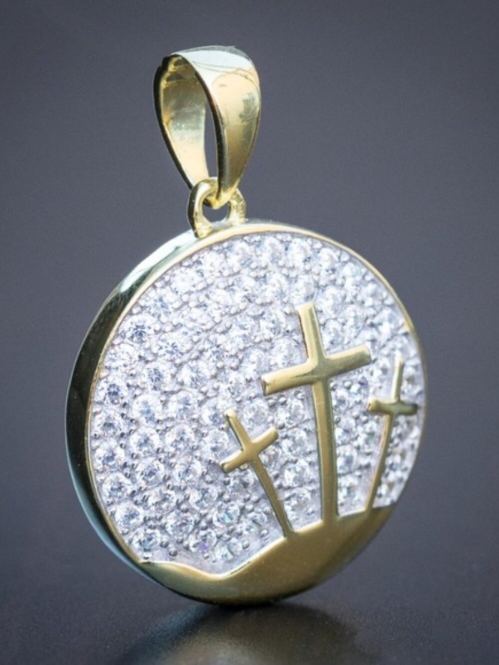 Women Small Round Three Cross Jesus Pendant